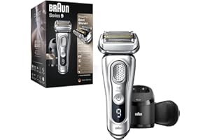Braun Electric Razor for Men, Waterproof Foil Shaver, Series 9 9390cc, Wet & Dry Shave, with Pop-Up Beard Trimmer for Grooming, Cleaning & Charging SmartCare Center and Leather Travel Case, Silver