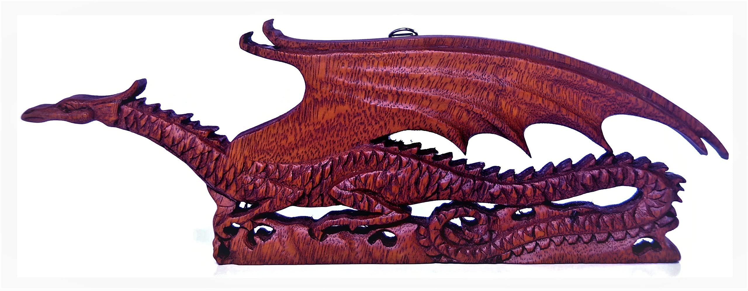 Brave Wings Hand Carved Wooden Dragon Relief Panel ~ Volcanic Dragon ~ OOAK Ornament Sculpture Figurine Statue Unique Wall Decoration Home Decor Gift for Christmas and Birthdays ~ 4012