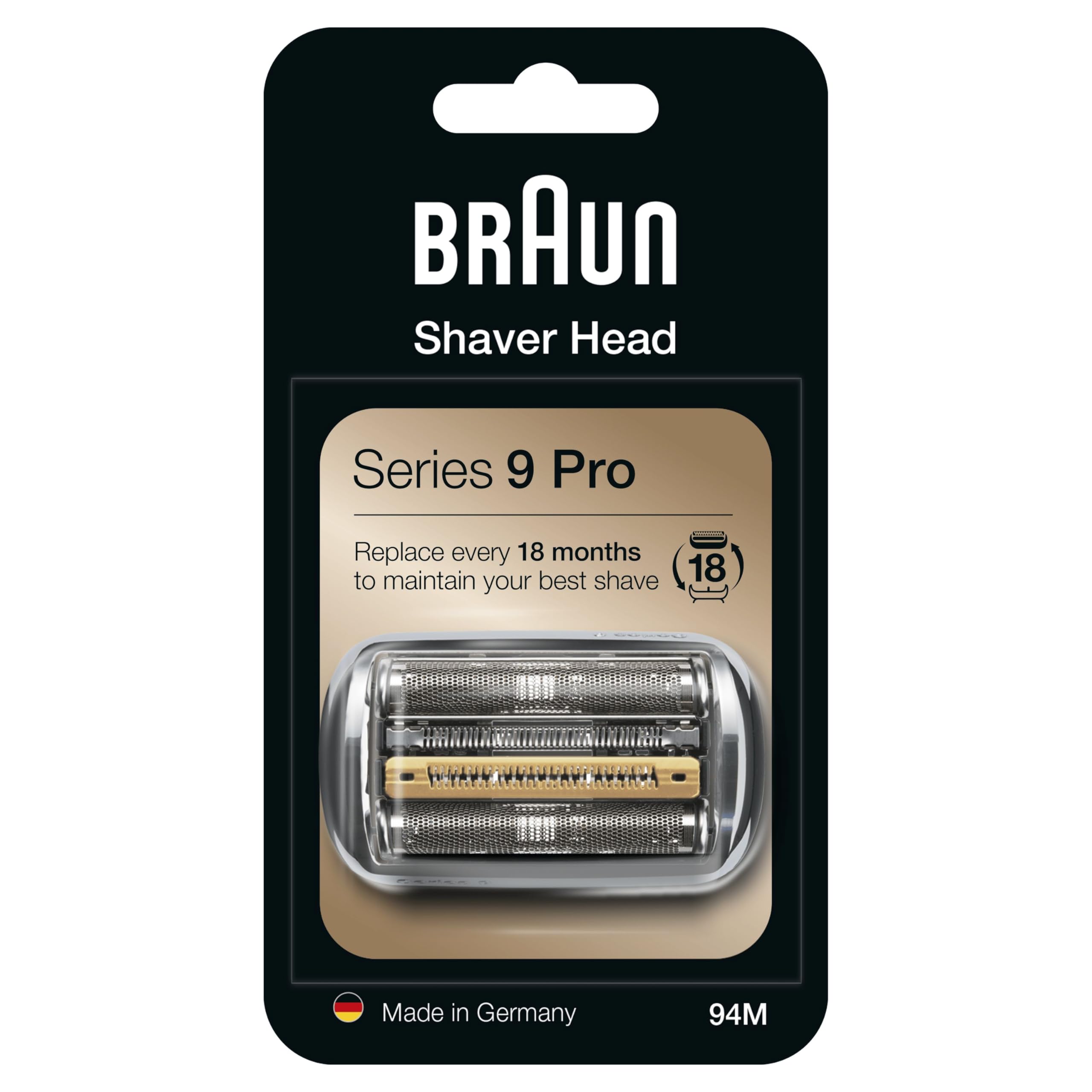 Braun Series 9 Electric Shaver ORIGINAL Replacement Head, Easily Attach Your New Shaver Head, Also Compatible with Series 9 Pro Electric Razors, 94M, Silver