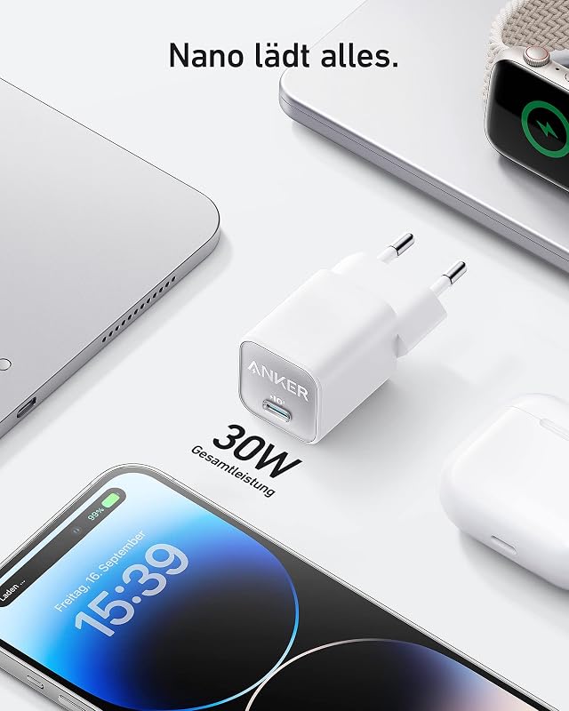 30W USB C Ladegerät, GaN 511 Nano 3, PIQ 3.0 PPS Schnellladegerät