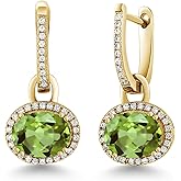 Gem Stone King 18K Yellow Gold Plated Silver Halo Leverback Oval Drop Dangle Earrings for Women | 9X7MM Oval Gemstone Birthstone | Fine Jewelry Gifts for Her Mom Women Wife