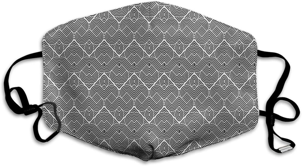 Anti Bacterial Face Pollution Mask,Curved Waving Lines Monochrome Minimalist With Old Fashioned Oriental Effects,Mouth Mask comfy polyester