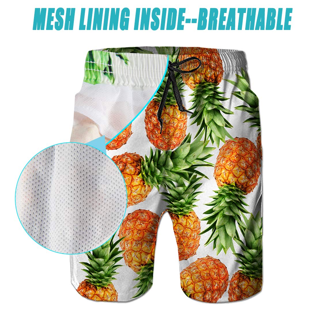 Leapparel Trendy White Male Swimwear Trunks Board Swim Trucks Awesome Fruit Painted Swim Shorts with Lining for Men Boy Toddler Youth