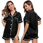 LecGee Womens Silk Satin Pajamas Short Sleeve Loungewear Two-Piece Sleepwear Button-Down Pj Set