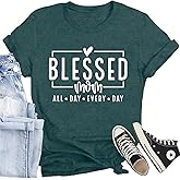 CQF Women Mom Shirt Blessed Mom All Day Every Day Letter Print T-Shirt Best Mama Tee Tops
