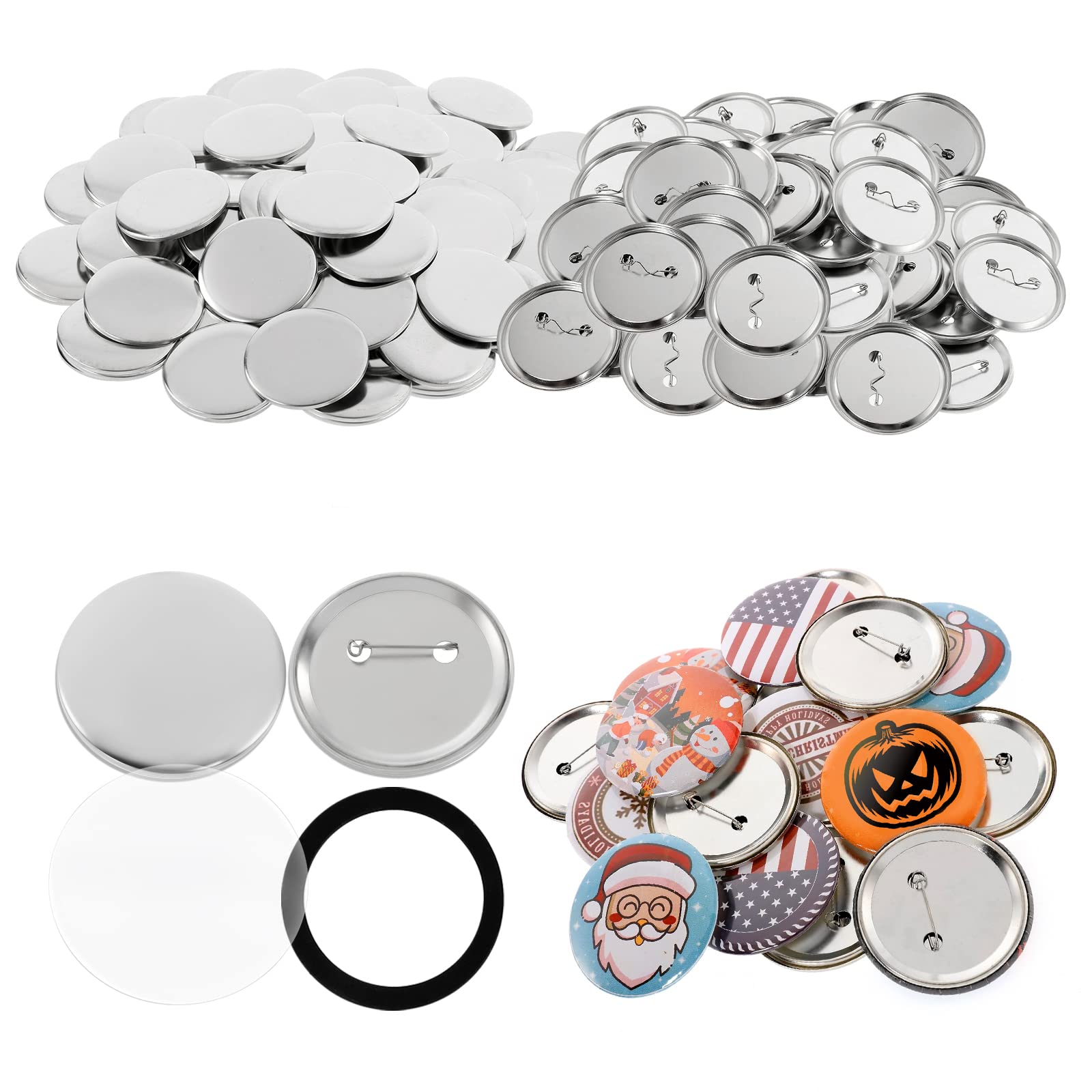 Dyna-Living 200Pcs Buttons Badges Pins 37mm/1.46inch Badge Making Kit Metal Round Badge Blank Button Pins for DIY Crafts Supplies Kids Party Gifts