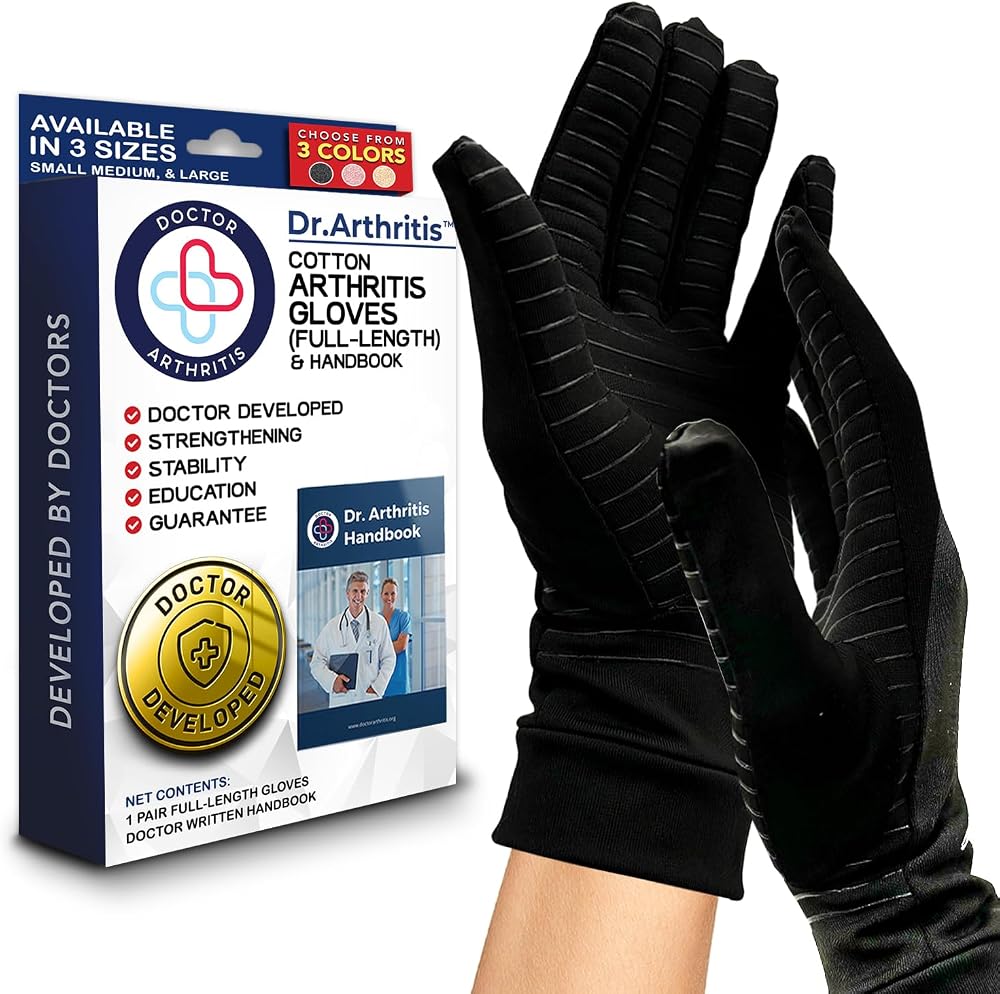 Dr. Arthritis Full Length Copper Compression Gloves Black L (Pair)