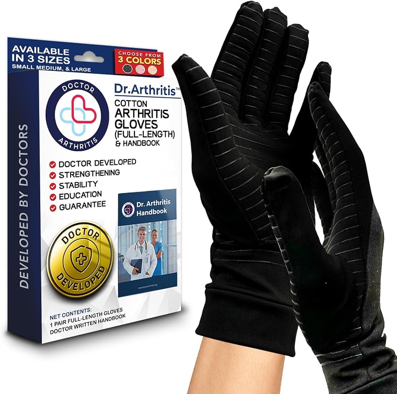 Dr. Arthritis Full Length Copper Compression Gloves Black L (Pair)