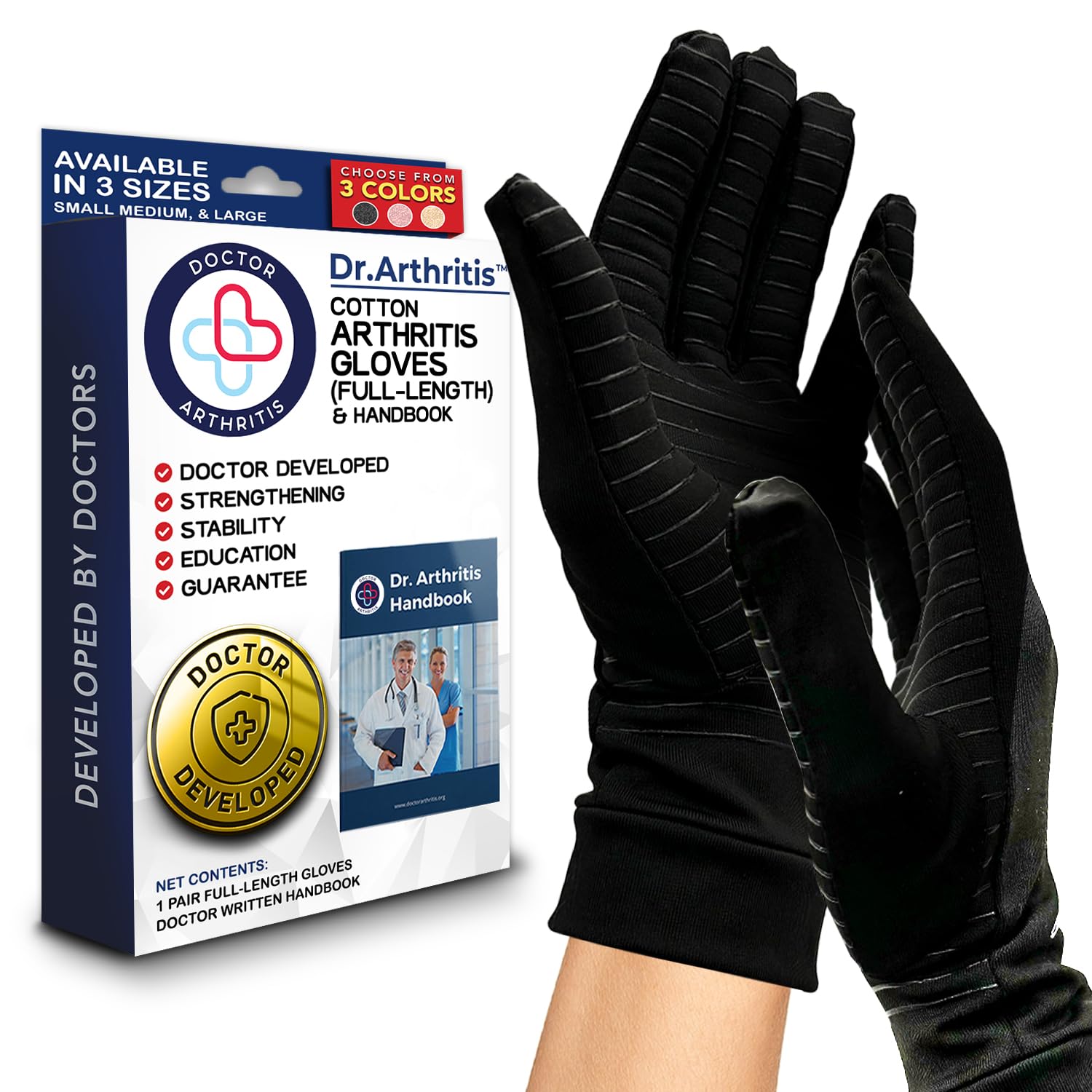 Doctor Developed full length arthritis gloves, copper gloves/compression gloves and - & Doctor Handbook - relief from joint symptoms, raynauds disease, carpal tunnel (xl pair)