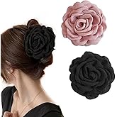 iRIIRIO 2pcs Rose Flower Hair Claw Clips Large Blooming Rose Hair Clips Floral Hair Clips Hair Claws for Women Girls (Black+Pink)