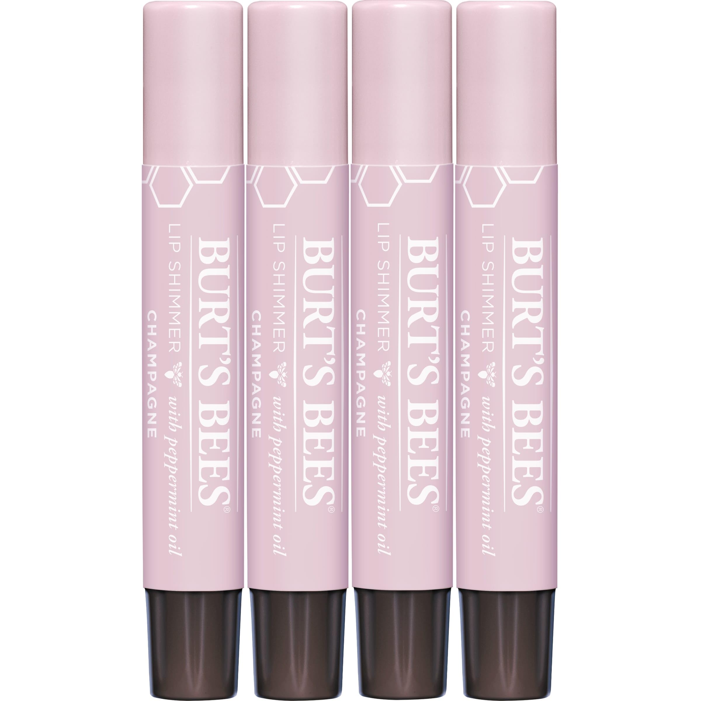 Burt's Bees Shimmer Lip Tint Set, Tinted Lip Balm Stick, Moisturizing for All Day Hydration with Natural Origin Glowy Pigmented Finish & Buildable Color, Champagne (4-Pack)
