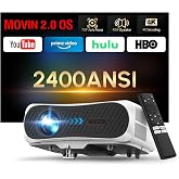 4K Smart Projector 2400ANSI High Lumen with Wifi, Bluetooth, Apps, eARC/ARC | High Bright/Standard/ Energy Modes, 2*Big Speakers with Dolby Audio, 2 HDMI/USB Ports,Native 1080P, Auto Focus/Keystone, Zoom