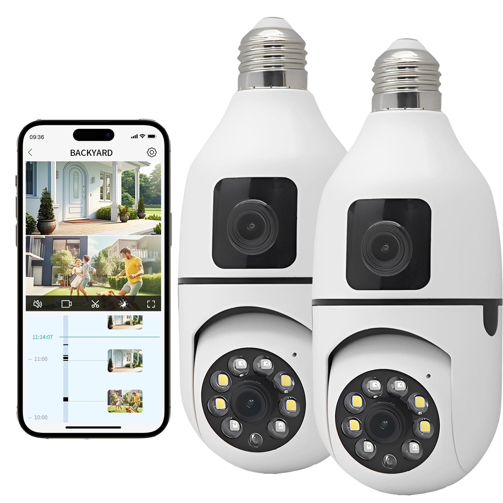 YiGia Security Camera, 2PCS Dual Lens Camera 360 Degree with Light Socket