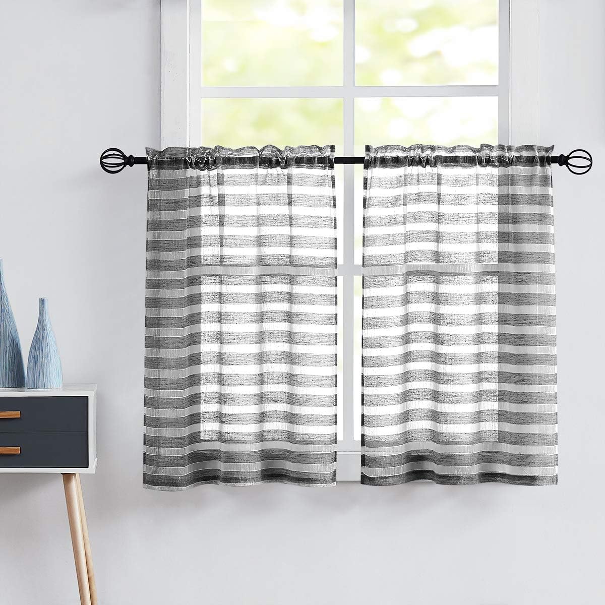 Amazon Com Fragrantex Sheer Curtains Grey For Windows Linen Short