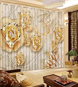 Cortina 3D Foto Personalizar tamaño Encaje Flor Dorada Cortinas de