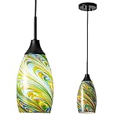 Viinew Mini Glass Pendant Light 4.72" Colorful Pattern Oval Pendant Lights 1-Pack Handblown Art Glass Hanging Pendant Light f