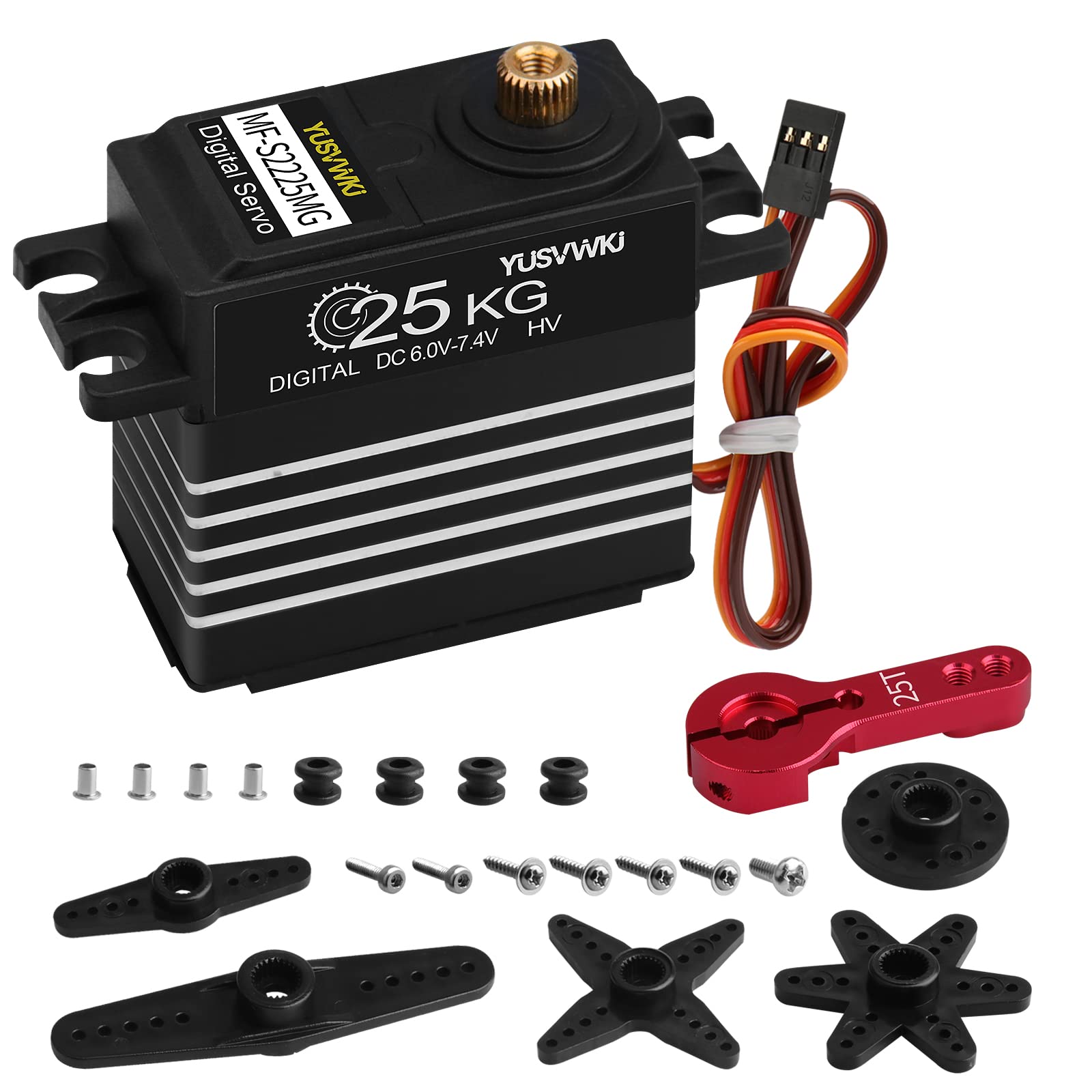 yusvwkj 25KG Digital Servo Motor High Torque Metal Gear and Stainless Steel Gear Servo Servo for RC Robot Car Crawler Robotic Model DIY Control Angle 180