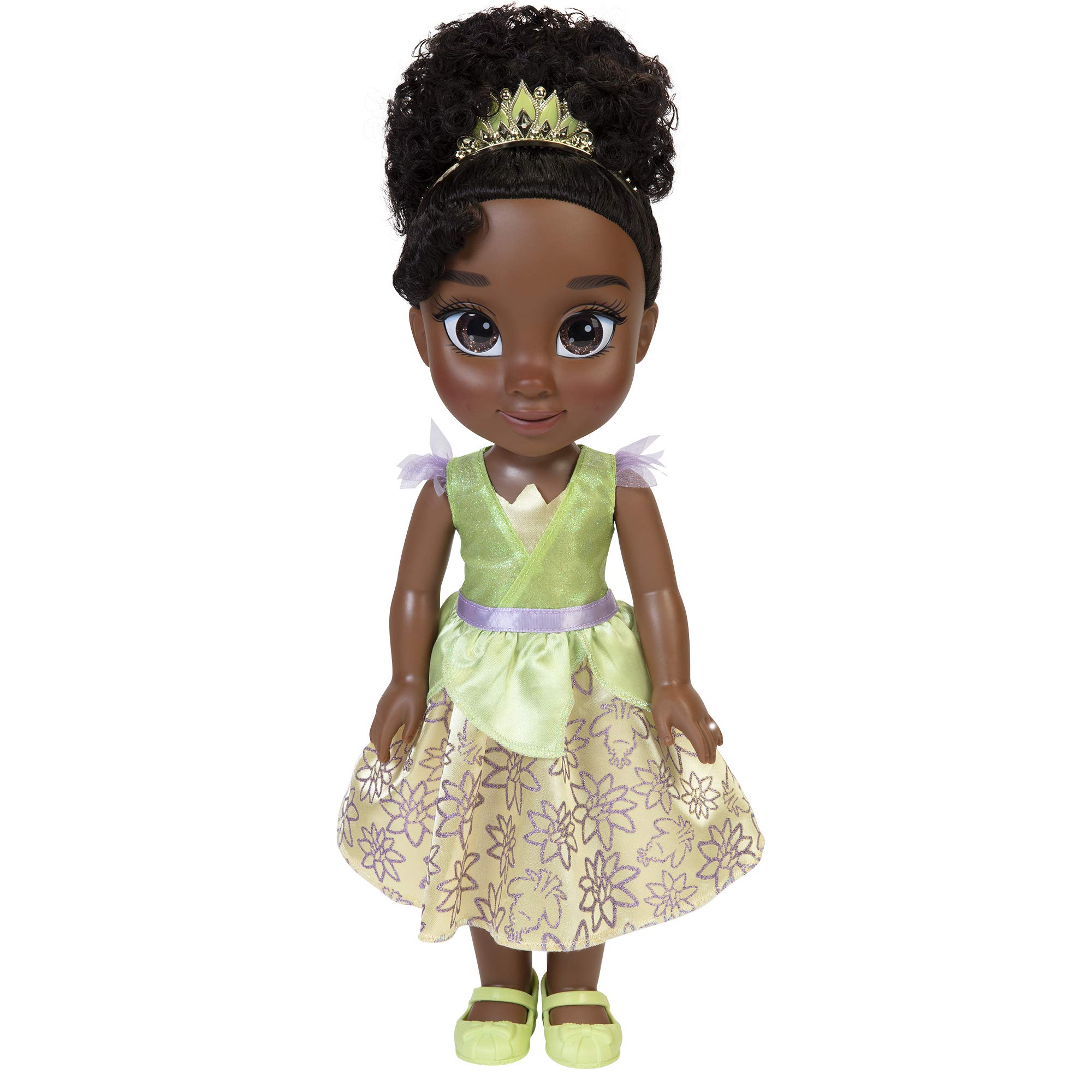 Disney Princess Tiana Doll 14”/ 35cm Tall Includes Royal Reflection Glitter Eyes, Removable Dress, Shoes and Tiara with Gorgeous Hair, Perfect for Girls Aged 3+