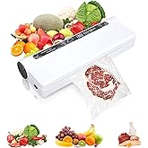 Food Vacuum Sealer Machine, 75KPA Strong Suction with 20 Bags Starter Kit, Dry/Moist Modes, Digital Timer, with LED Lights Compact Mini Bag Sealer for Food Preservation, Kitchen Storage (White)