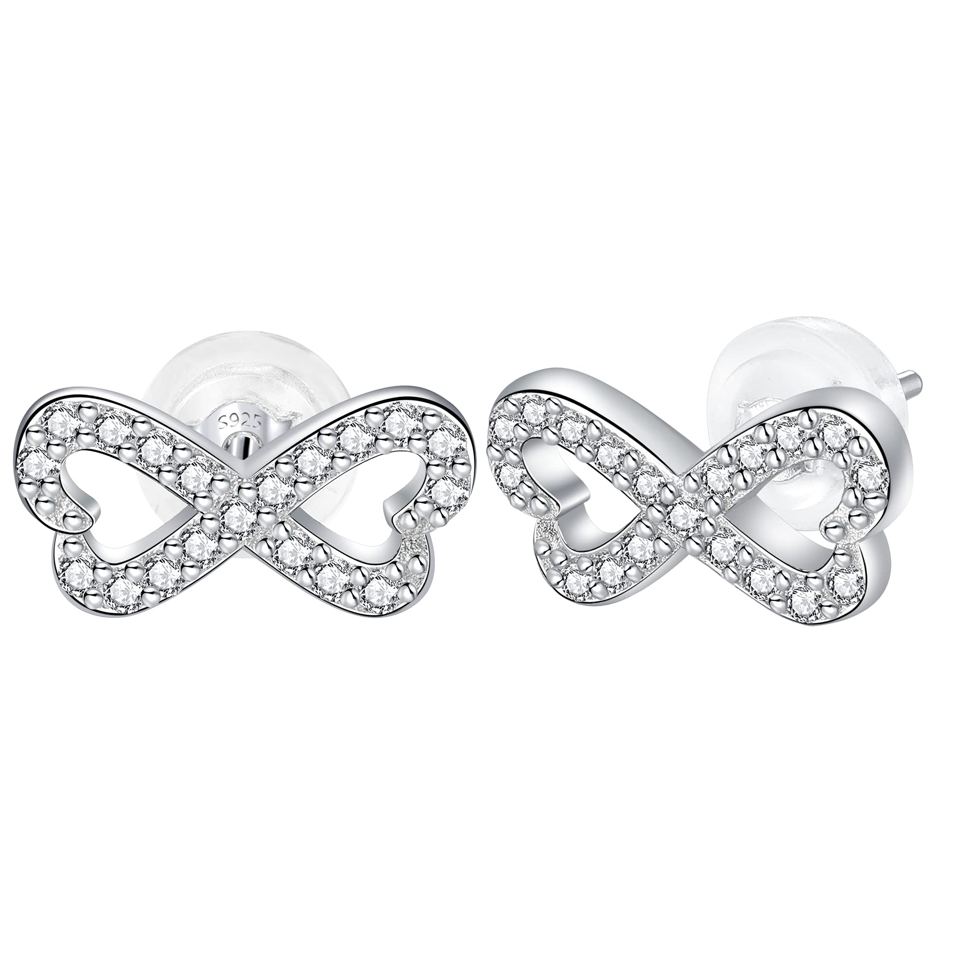 J.MUEN Infinity Earrings for Women 925 Sterling Silver with Cubic Zirconia, With Gift Box