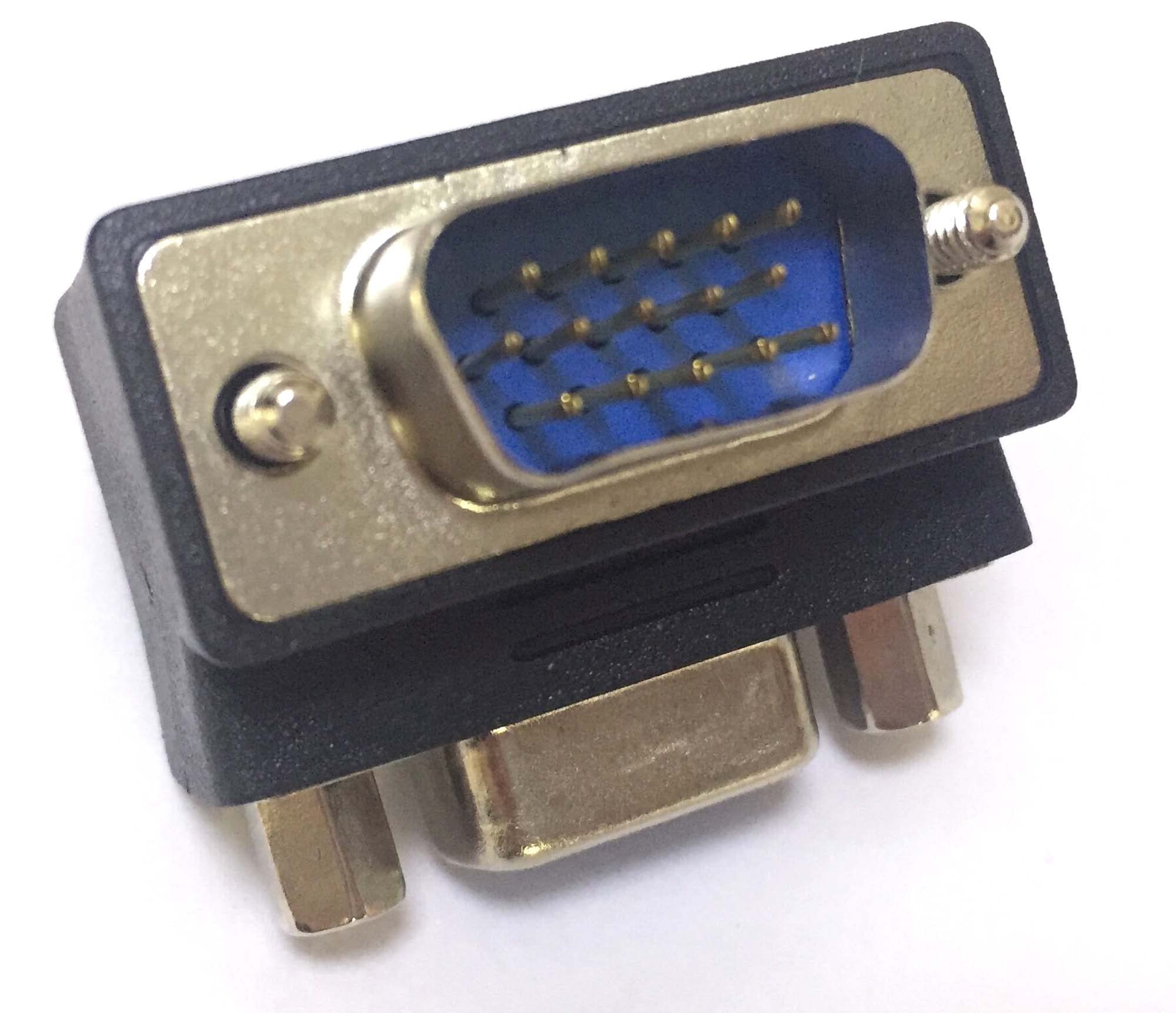 New 1x PC Connector 90 Degree 15 Pin Joint Notebook Laptop Host Computer Display Monitor VGA Connect Adapter Right-Angle Elbow VGA3+9 Line Male To Female Conversion Head Screw Parts Accessories