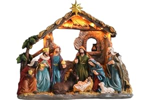 Chonsun Nativity Scenes Indoor 11 Inch Christmas Village Manger Nativity Sets & Figurines Jesus Christmas Decorations Christmas Ornaments