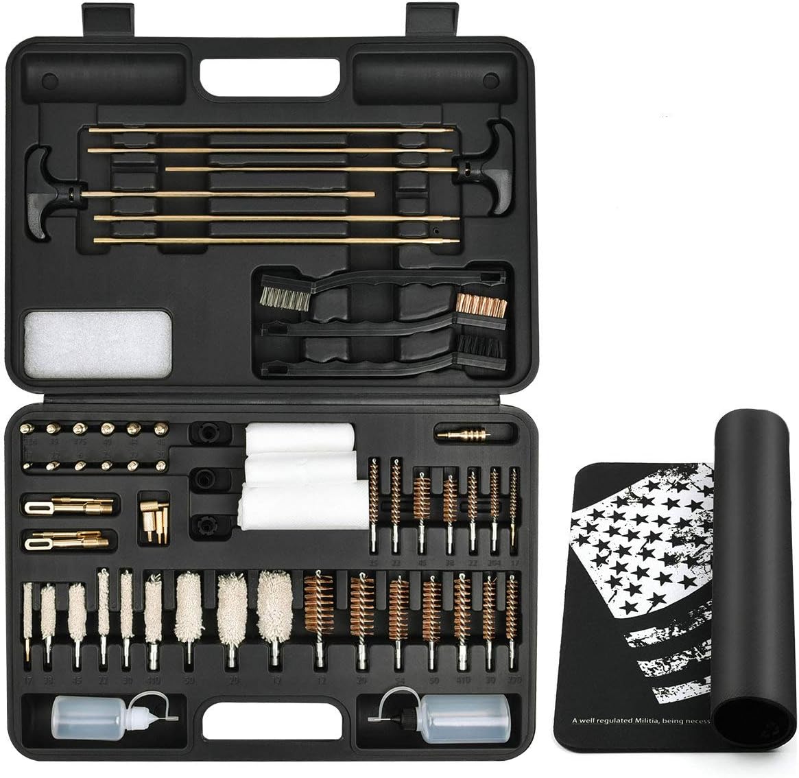 iunio Universal Gun Cleaning Kit for All Guns, Rifle, Shotgun, Handgun, Pistol, Hunting, Shooting, All Caliber, with Mat and Carrying Case (Black) : Sports & Outdoors