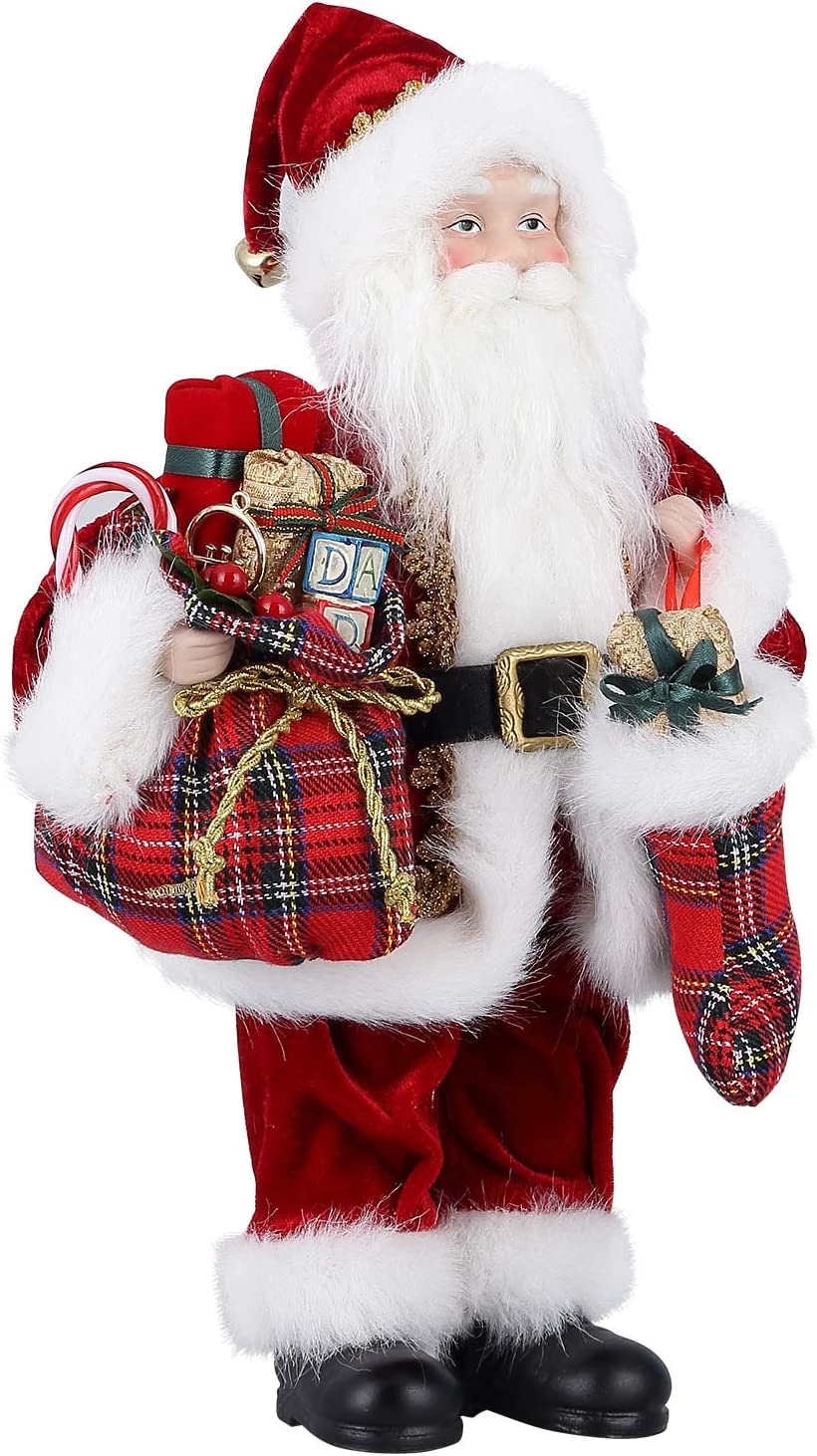 Uten Deluxe Father Christmas Santa Claus Standing Figure With Gift Bag and Lists 12 Inch Xmas Ornament Home Decoration Christmas Figure