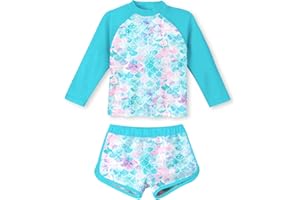 ACOCOPY Girls Swimsuits Two Piece Rash Guard Sets Long Sleeve Bathing Suit Swimwear with Shorts 3-10Y