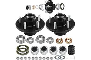 Hitchvoyager 2 Sets Trailer Hub kit 5 Bolt 4.5", Trailer Axle Kit for 3500 lbs 5 Lug Trailer Hub Fit 1-1/16'' to 1-3/8" Spindle Boat Trailer, with L44649 L68149 Bearing Kits, Dust Cap and Rubber Plug