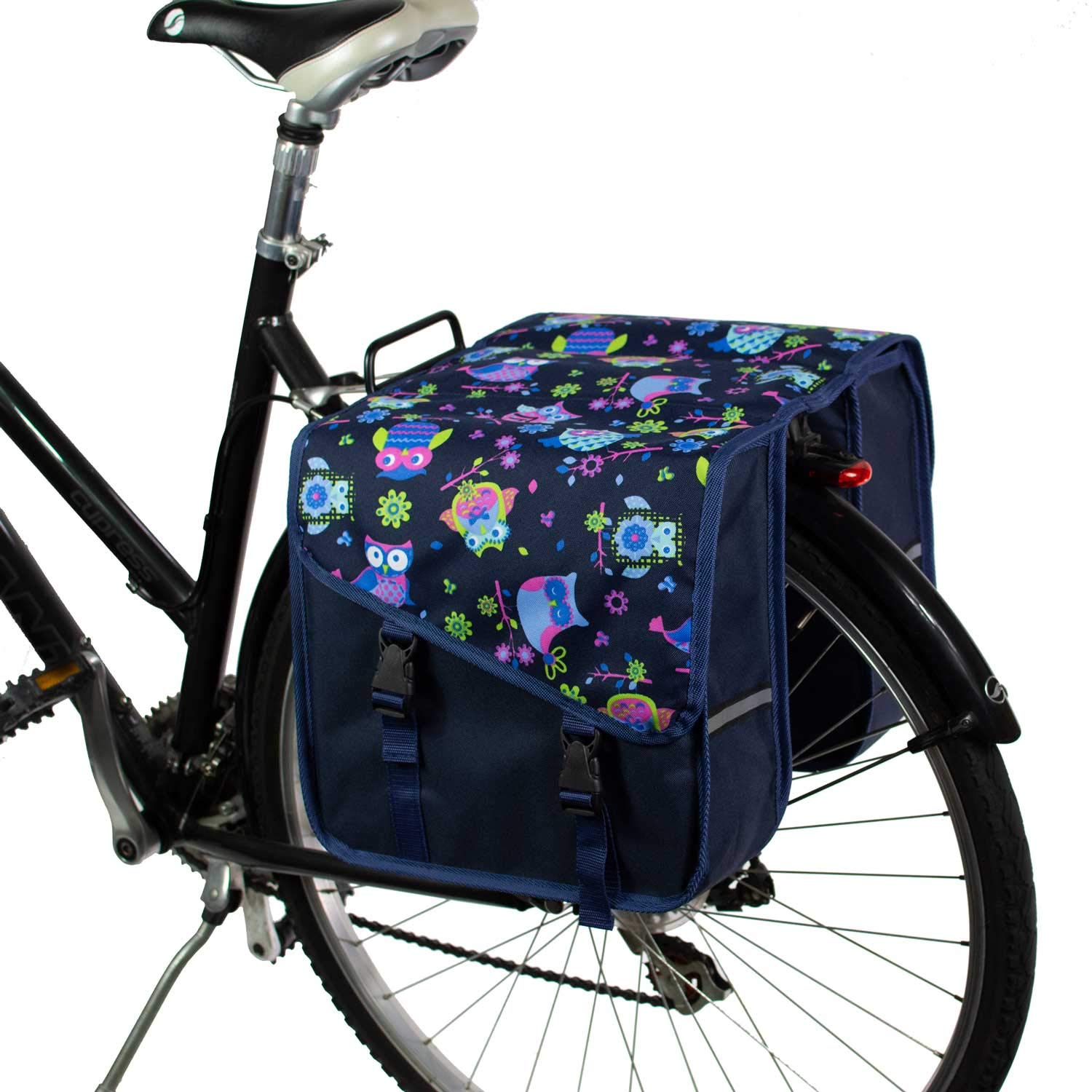 BikyBag Classic CS - Double Bicycle Panniers - 26L Water-Resistant Bike Pannier Bag for Rear Rack | Commuter & Shopping Cycling Bag (Owls)