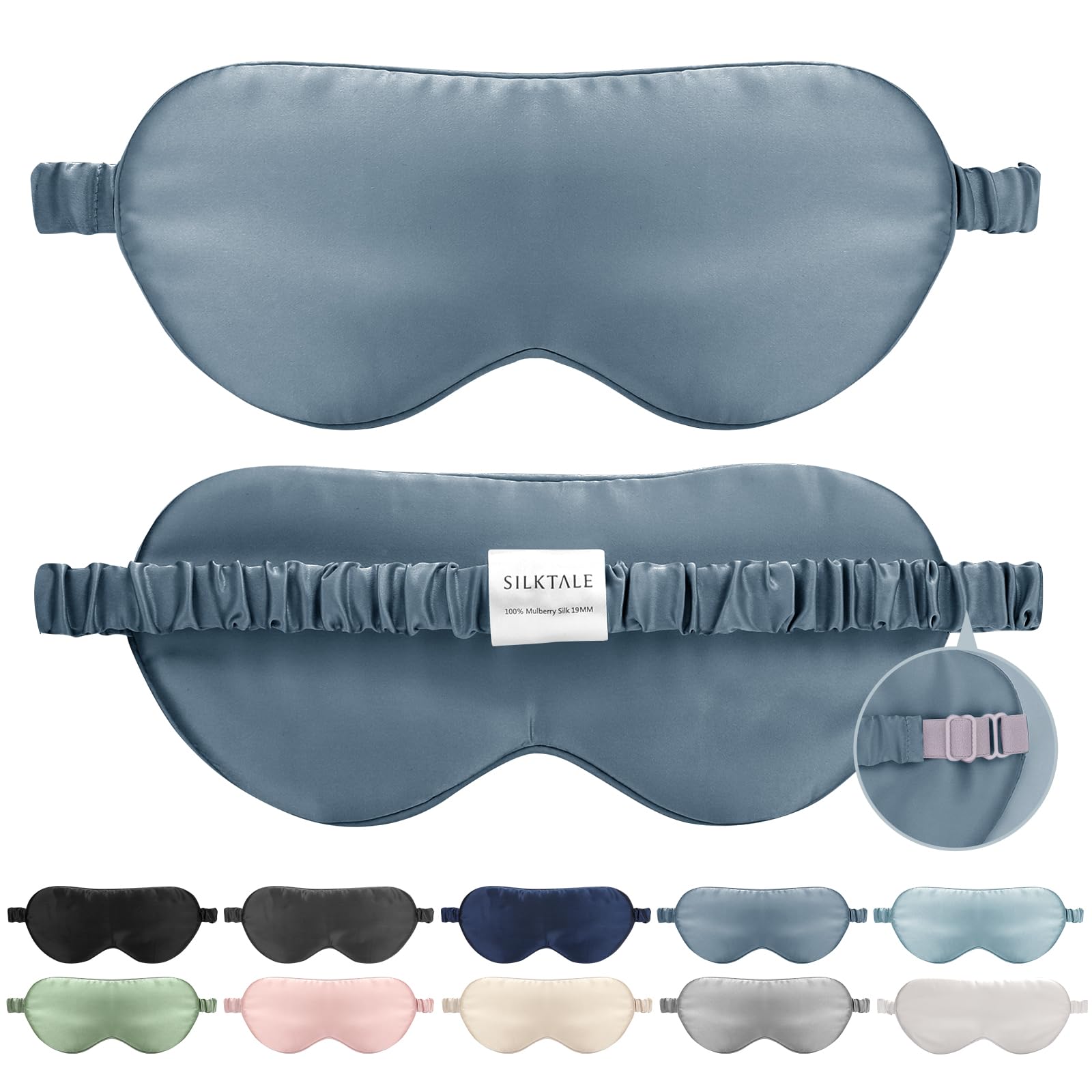 Photo 1 of SILKTALE Mulberry Silk Blackout Adjustable Sleep Eye Mask for Men/Women Travel Plane,Ash Blue