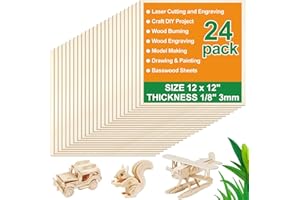 E ELAINFIA 24 Pack Basswood Sheets 12 X 12 X 1/8 Inch Wood for Crafts, Basswood Plywood, Unfinished Wood for Laser Cutting and Engraving, DIY Crafts,Model Making