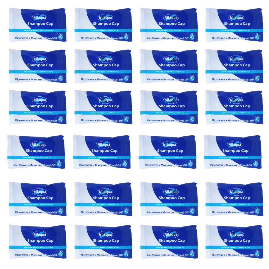 Nilaqua Rinse Free Shampoo Cap, No Shower Required, Nourishing Soft & Kind Vegan Friendly & Paraben/Latex Free, No Rinse Shampoo Caps for Elderly | Just Microwavable, Apply and Towel off | 24 Pack