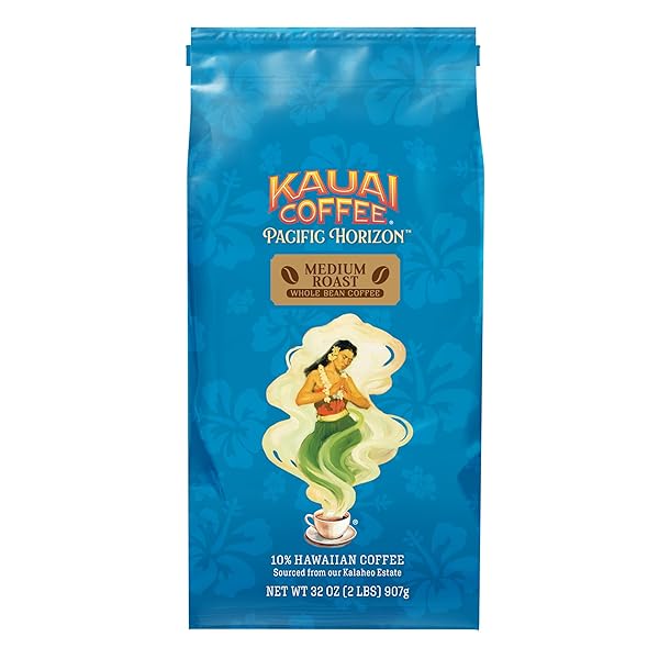 KAUAI COFFEE WHOLE BEAN COFFEE – SMOOTH, NON-BITTER PURE ARABICA – LIGHT FLORAL NOTES & BRIGHT AROMA – GROWN ON HAWAII’S LARGEST COFFEE FARM – KOLOA ESTATE MEDIUM ROAST, 1 PACK OF 32OZ