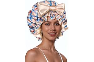 Syvvste Silk Bonnet for Sleeping Women Double Layer Satin Bonnet Satin Lined Hair Bonnet with Tie Band Curly Natural Hair Che