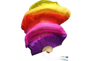 Winged Sirenny 59" (150 cm) Pairs Spinning Worship Praise Fan Pois, Adjustable Colorful Belly Dance Silk Fan Veil