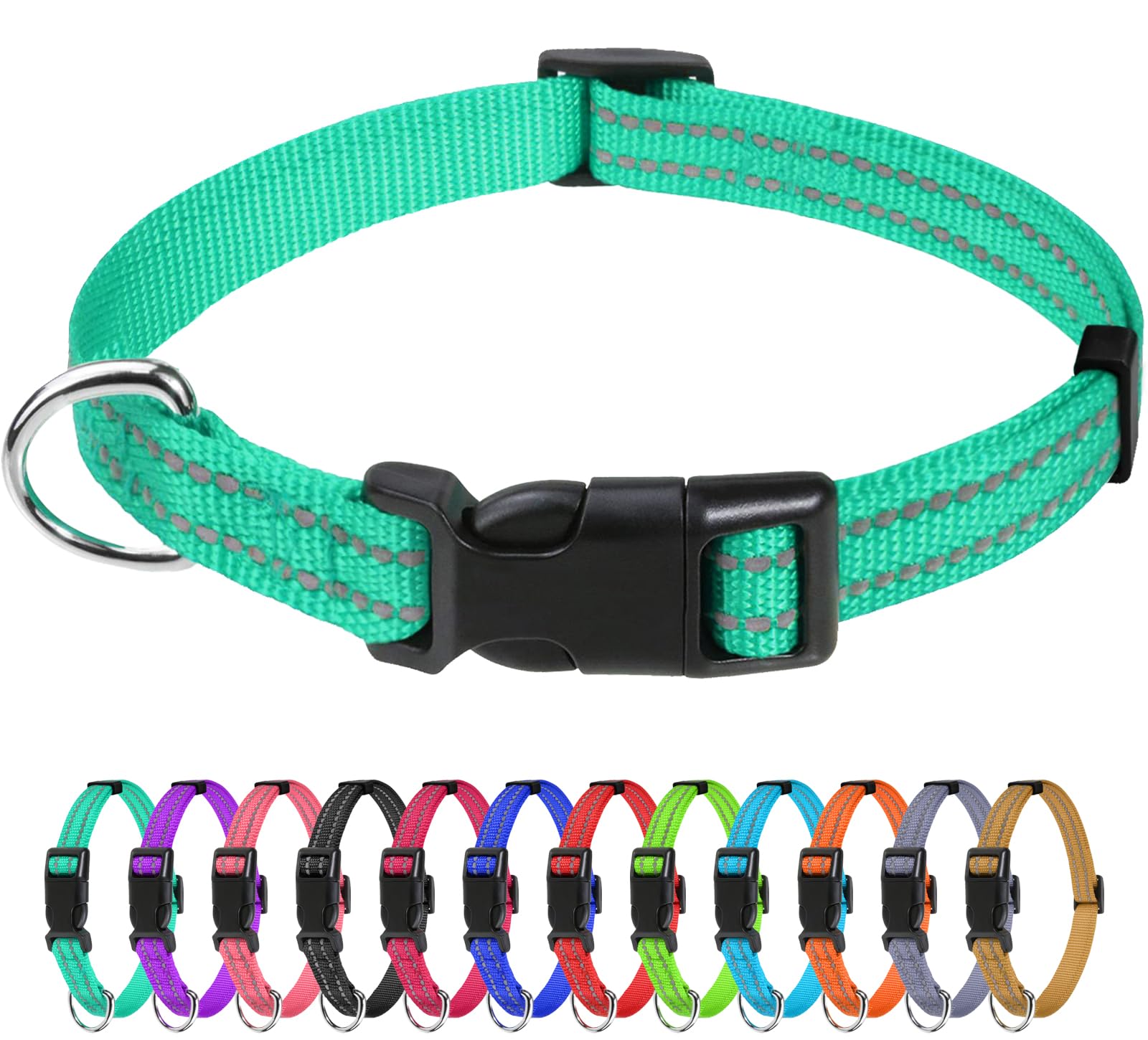TagMe Reflective Nylon Dog Collars, Adjustable Classic Pet Collar with Quick Release Buckle for Puppy, Turquoise, 1.0 cm Width