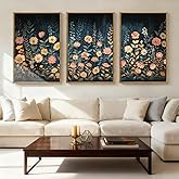 HPNIUB Modern Dark Wildflower Framed Canvas Wall Art Set,Minimalist Nature Jungle Botanical Landscape Wall Decor, (16x24 Inch) Farmhouse Painting for Living Room, Bedroom, Office