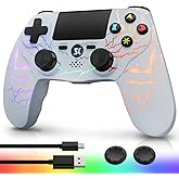 Kujian Wireless Controller for PS4 with RGB, Gaming Remote for PS4 with1000mAh Battery/Dual Shock/6-Axis Gyro/3.5mm Audio Jack/Speaker, Gaming Controller for Playstation 4/PS3(White)