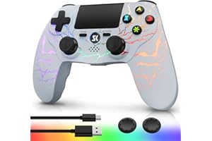 Kujian Wireless Controller for PS4 with RGB, Gaming Remote for PS4 with1000mAh Battery/Dual Shock/6-Axis Gyro/3.5mm Audio Jack/Speaker, Gaming Controller for Playstation 4/PS3(White)