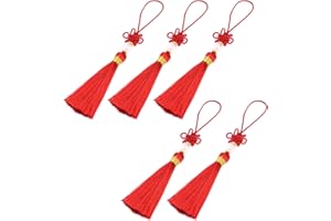 Dnyta Craft Tassels with Hanging Loops, 5 Pcs Red Decorative Chinese Knot Mini Tassels for DIY Jewelry Making, Handicrafts