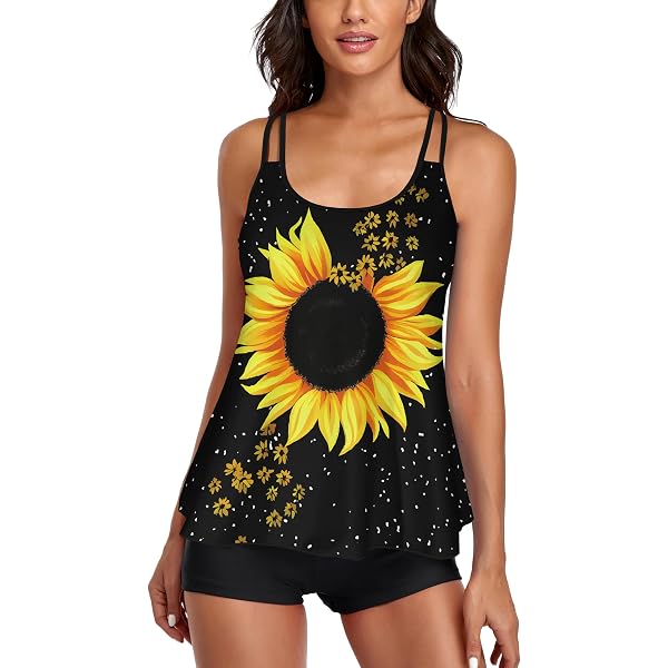 ESPRLIA Plus Size Tankini Swimsuit – Tummy Control Top With Boy Shorts, Black, Sizes 14W-22W