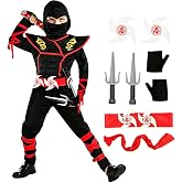 SATKULL Kids Ninja Costumes Set Halloween Ninja Cosplay Costume with Luxury Ninjas Accessories Toys for Boys Girls