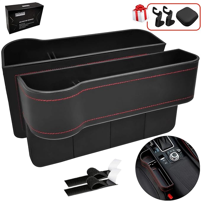 Black Premium Leather with Red Stitching Car Seat Gap