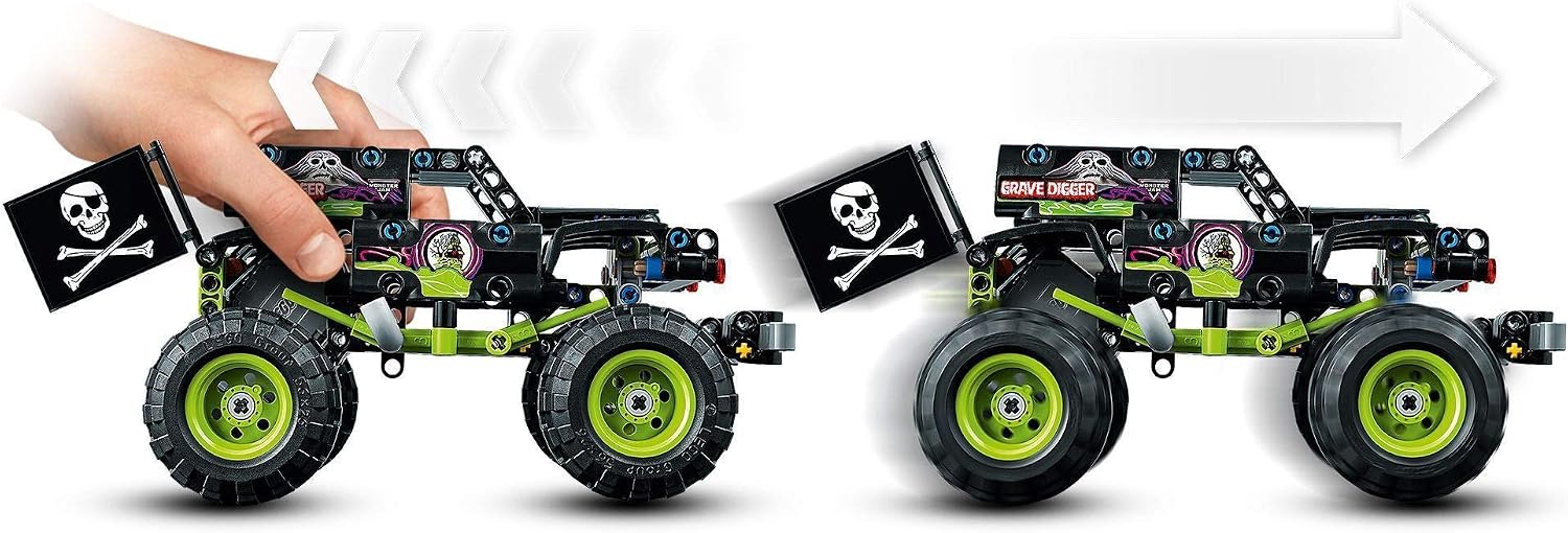 LEGO Technic Monster Jam Grave Digger 42118 Model Building Kit for Kids Who Love Motor Sports and Monster Truck Toys; 2-in-1 Toy with Pull-Back Action for Racing and Stunt Fun (212 Pieces) - Image 4