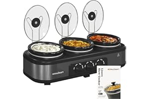 Royalcraft Slow Cooker with 10 Cooking Liners, 3 in 1 Buffet Servers Dips Pot, Food Warmers for Parties with 3 Spoons, Lid Rests, Removable Oval Ceramic Pots, Total 4.5QT Grey