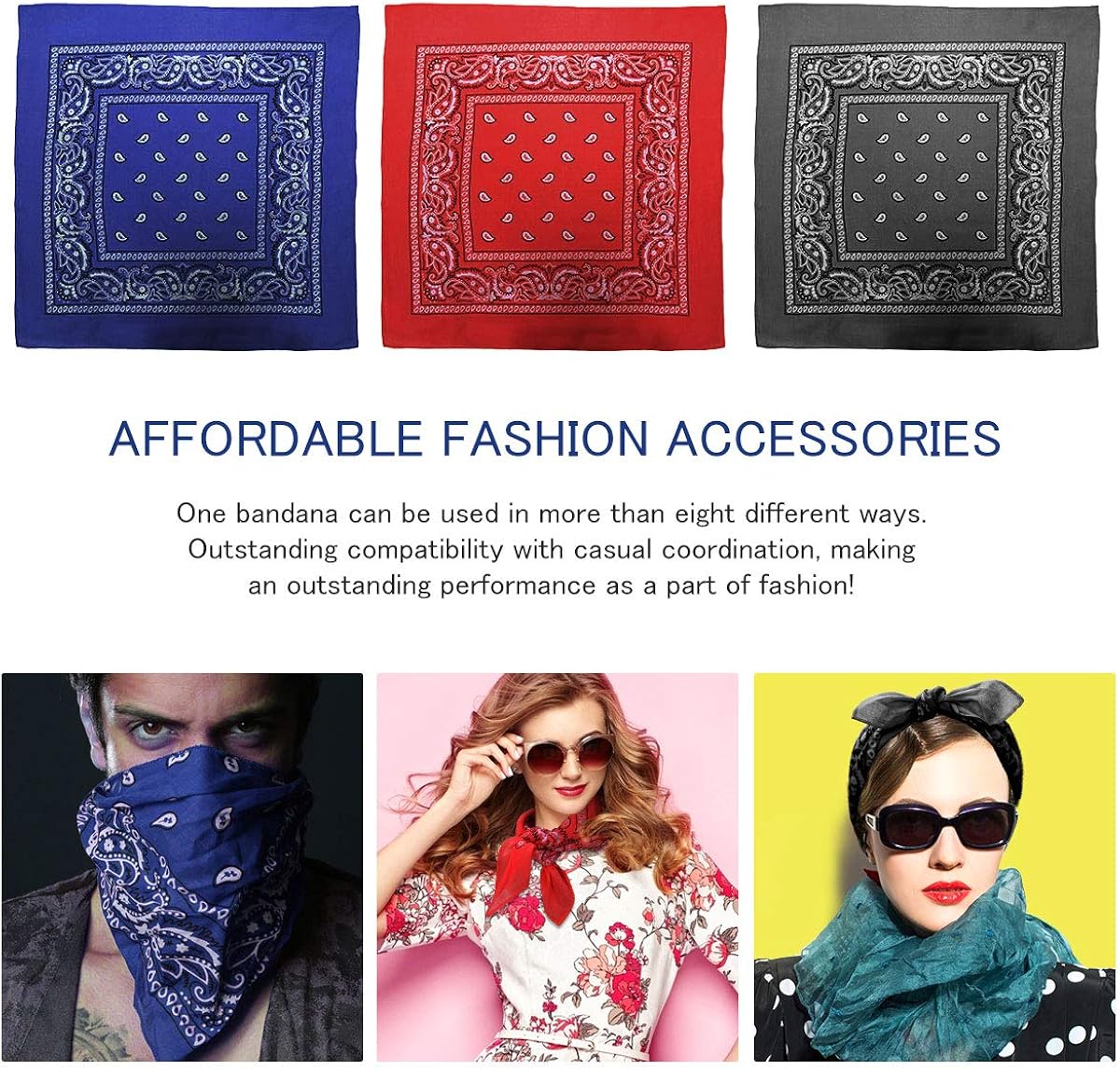 Cowboy Bandanas - Novelty Cotton Bandanas Paisley Bandanas Printed Headwrap Scarf Multi-Purpose Double-Sided For Men Womens: Clothing