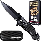 GOOD WORKER Legal Pocket Knife with 2.95” Serrated Blade, Glass Breaker, Seat Belt Cutter - EDC Sharp Folding Knives with Portable Clip - Small Tool for Tactical Camping Survival Hiking - Gifts for Men, Women
