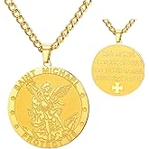 TEAMER Saint Michael Necklace Stainless Steel St. Michael Pendant The Great Protector Archangel Amulet Necklace Religious Jewelry For Men Women